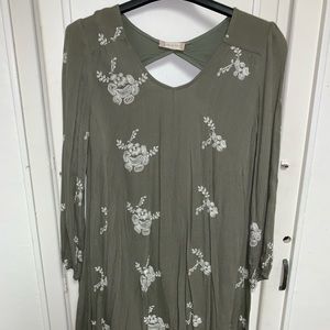 green, flowy dress with embroidery !!